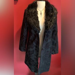 Merona Fur Trimmed Brocade Coat